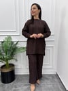 Seren Fırfır Kumaş Kahverengi Takım