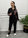 Turuncu Çiçek Desenli Kapşonlu Takım