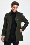 Maserto Erkek Haki-Yeşil Dar Kalıp Kaşe Kaban