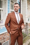 Maserto Slim Fit Kahverengi Takım Elbise Düz Desenli