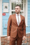 Maserto Slim Fit Kahverengi Takım Elbise Düz Desenli