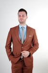 Maserto Slim Fit Kahverengi Takım Elbise Düz Desenli