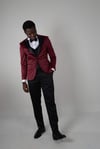 Maserto Slim Fit Red Tuxedo Shiny Patterned