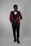 Maserto Slim Fit Red Tuxedo Shiny Patterned