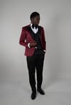 Maserto Slim Fit Red Tuxedo Shiny Patterned