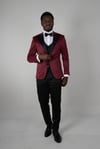 Maserto Slim Fit Red Tuxedo Shiny Patterned