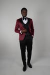 Maserto Slim Fit Red Tuxedo Shiny Patterned