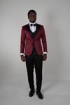 Maserto Slim Fit Red Tuxedo Shiny Patterned