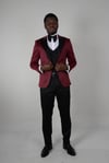 Maserto Slim Fit Red Tuxedo Shiny Patterned