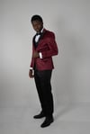 Maserto Slim Fit Red Tuxedo Shiny Patterned