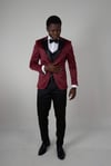 Maserto Slim Fit Red Tuxedo Shiny Patterned