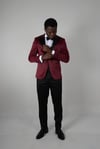 Maserto Slim Fit Red Tuxedo Shiny Patterned