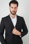 Maserto Slim Fit Kruvaze Siyah Takım Elbise Düz Desenli