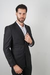 Maserto Slim Fit Kruvaze Siyah Takım Elbise Düz Desenli