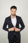 Maserto Slim Fit Navy Blue Jacket Self-Patterned