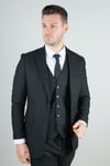 Maserto Slim Fit Siyah Yelekli Takım Elbise Düz Desenli