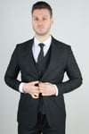 Maserto Slim Fit Siyah Yelekli Takım Elbise Düz Desenli