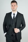 Maserto Slim Fit Siyah Yelekli Takım Elbise Düz Desenli
