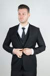 Maserto Slim Fit Siyah Yelekli Takım Elbise Düz Desenli