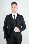 Maserto Slim Fit Siyah Yelekli Takım Elbise Düz Desenli