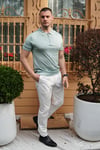 Maserto Slim Fit Yeşil Polo Yaka T-Shirt Örme Desenli