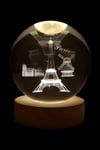 FransaDünyadan HediyelerDNY-HDYPRS32Keskin Hediyelik Eşya Ve TekstilParis Kristal Cam Küre 6cm Led Işıklı Usb Kablolu Ahşap Stantlı Gece Lambası