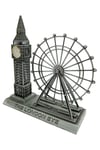 İngiltereDünyadan HediyelerDNY-HDYLNDR2GMSKeskin Hediyelik Eşya Ve TekstilVintage Metal İngiltere London Big Ben ve London Eye Biblo Gümüş 20cm
