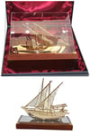KatarDünyadan HediyelerDNY-DH3364Keskin Hediyelik Eşya Ve TekstilPirinç Yelkenli Gemi Altın Kaplama Katar Dhow Teknesi Kutulu 29cm No.1
