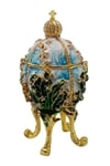 RusyaDünyadan HediyelerDNY-HD100602Keskin Hediyelik Eşya Ve TekstilFaberge Yumurta Swarovski Taşlı Lüks Mücevher Kutusu Mavi Yeşil 12cm HEDİYELİ