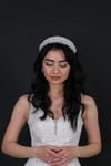 Başak Bombeli Yoğun Kristal Boncuklu Gelin Tacı