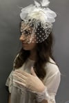 Beyaz Dantelli Eldiven- Puantiyeli Vualet Nikah Şapkası