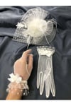 Beyaz Eldiven- Puantiyeli Vualet Nikah Şapkası