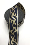 Lacivert Baskılı Desenli Kurdele 4,5 cm