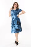 Kadın Mavi Batik Desen Midi Elbise