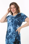 Kadın Mavi Batik Desen Midi Elbise