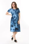 Kadın Mavi Batik Desen Midi Elbise