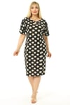 Kadın Siyah Beyaz Papatya Desenli Kelebek Kol Kuplu Büyük Beden Elbise