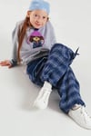 3-8 Yaş Kız Çocuk Ekoseli Denim Pantolon
