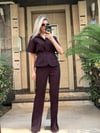 Kemerli Bluz İspanyol Paça Pantolon Takım