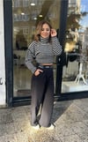 Beli Yazı Detaylı Geniş Paça Pantolon