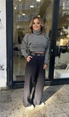 Beli Yazı Detaylı Geniş Paça Pantolon