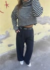 Beli Yazı Detaylı Geniş Paça Pantolon