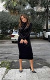 Dik Yaka Kadife Midi Boy Elbise