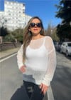 Ekru Kayık Yaka Ajurlu Triko