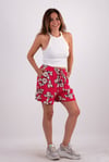 Fuşya Çiçek Desenli Beli Lastikli Şort