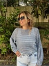 Kayık Yaka Ajurlu Simli  Triko