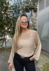 Kayık Yaka Ajurlu Simli  Triko