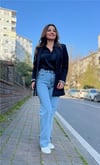 Siyah Leopar Astarlı  Blazer Ceket
