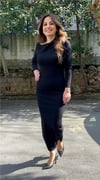 Siyah Madonna Yaka Uzun Triko Elbise