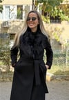 Yakası Kürklü Kuşaklı Astarlı Kaşe Kaban
